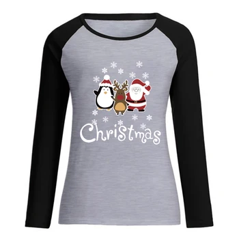 2020 Linksmų Kalėdų Juokinga Santa Claus Spausdinimo moteriški Marškinėliai Mados Negabaritinių Raglan Long Sleeve Top Moterų Kalėdų Drabužius