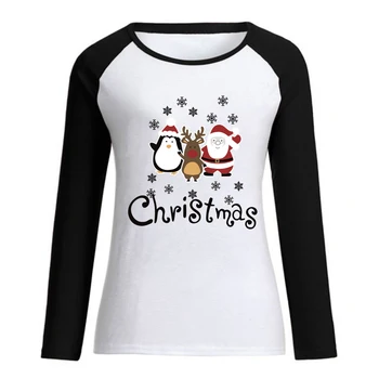 2020 Linksmų Kalėdų Juokinga Santa Claus Spausdinimo moteriški Marškinėliai Mados Negabaritinių Raglan Long Sleeve Top Moterų Kalėdų Drabužius