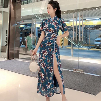 2020 M. Kinijos Suknelė Cheongsam Qipao Vestido Kinų, Rytietiškas Suknelė Cheongsam Apatinis Trikotažas Mandarinų Apykaklės Kimono Stiliaus Aukšto Padalinta Qipao