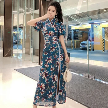 2020 M. Kinijos Suknelė Cheongsam Qipao Vestido Kinų, Rytietiškas Suknelė Cheongsam Apatinis Trikotažas Mandarinų Apykaklės Kimono Stiliaus Aukšto Padalinta Qipao