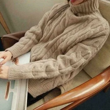 2020 M. Moteris Elegantiškas Kašmyro Megztinis Rudens-Žiemos Mados Šilta Golfo Twist Atsitiktinis Megztinis Derliaus Minimalistinio Vilnonių Viršų