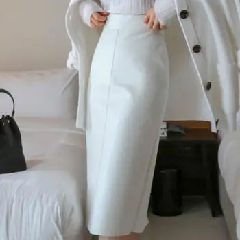 2020 m. pavasarį, rudenį olis elegantiškas pu pieštuku sijonas moterims baltos aukštos juosmens paketo klubo žingsnis sijonas