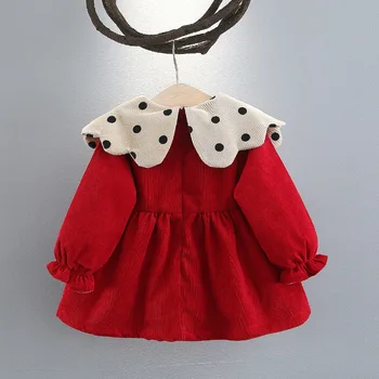 2020 M. Rudens Žiemos Bamblys Baby Girl Dress Kūdikių Vientisos Spalvos Taškų Princess Gimtadienio Suknelė Naujagimiui Kalėdų Šalis Suknelė