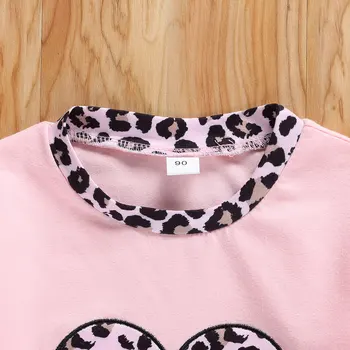 2020 m. Rudenį Mažai Mergina ilgomis rankovėmis Kelnės Kostiumas Vaikams Saldus Širdies Modelis T-shirt ir Asmenybės Leopard Ilgas Kelnes