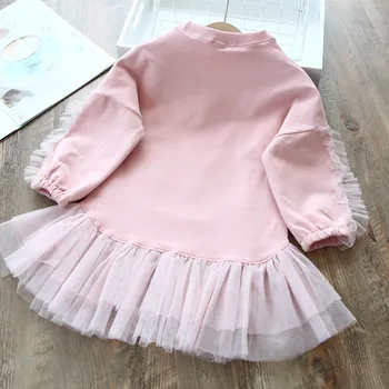 2020 m. rudenį, vaikų drabužiai mergaitėms ilgomis rankovėmis princesė suknelės animacinių filmų spausdinti megztinis susiuvimo tinklelio suknelė vaikams