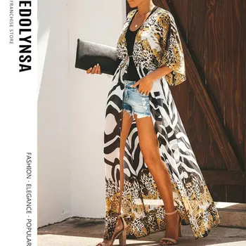 2020 M., Seksualus, Bohemiškas Išspausdintas Ilgio Kimono Megztinis Šifono Palaidinė Vasaros Paplūdimio Drabužiai Plius Dydis Moterų Marškiniai Viršų Moteriška Q912