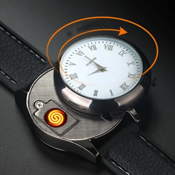 2020 Mados Atsitiktinis Kvarciniai Laikrodžiai Vyrams USB Įkrovimo Lengvesni Laikrodžiai Flameless Cigarečių Degiklio Keičiamomis Kaitinimo Viela