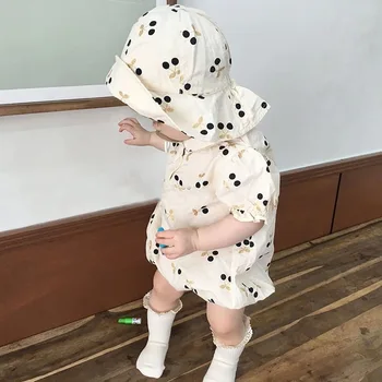2020 Metų Vasaros Kūdikių, Mergaičių Drabužiai Korėjos Stiliaus Kūdikių Jumpsuits Mergaičių Drabužius Vyšnių Emobroidery Kūdikių Bodysuits Mielas Skrybėlę Kūdikių