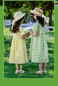 2020 Metų Vasaros Mergaitės Naujas Posūkis Žemyn Apykaklės Retro Kids Plaid Suknelių Mados Kūdikis Mielas Suknelė Vaikams, Vaikiška Apranga, #8539