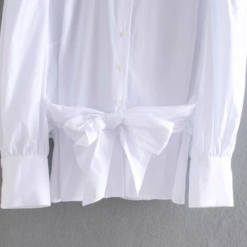 2020 metų Vasaros Moterų Popelinowy Palaidinės, Topai Marškinėliai Varčias peteliškę ilgomis Rankovėmis Slim Top Moterų Atsitiktinis Balta Gatvės Viršūnes Drabužius blusas