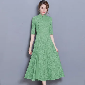 2020 Metų Vasaros Šiuolaikinės Cheongsam Moterys Trumpas Nėrinių Qipao Kinų Suknelė Qi Pao Šalies Derliaus Ao Dai Elegantiška Suknelė Aukštos Kokybės Gerinimo