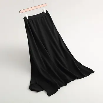 2020 Mezgimo-Line Ruožas Aukšto Juosmens Derliaus Moterų Žiemos Ilgas Sijonas Juodas Rudenį Sijonai Faldas Jupe Femme Saia