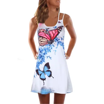 2020 Moterys Vasarą Vintage Suknelė be Rankovių 3D Gėlių Spausdinti Bakas Trumpa Mini Suknelė Flamingas 