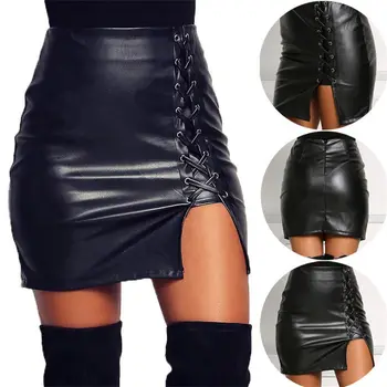 2020 Moterų sijonas sprogstamųjų diržo pagal atvirą stalo Odinis sijonas, aukšto Wrap klubo stora juoda mini tvarstis sijonas plius dydis