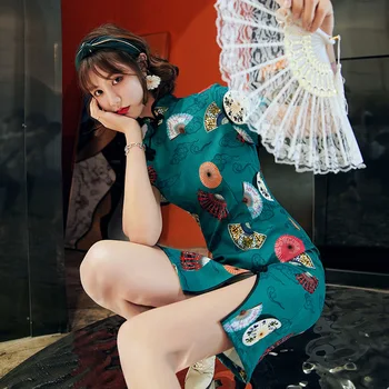 2020 Nauja Pavasario Vasaros Cheongsam Slim Mergina Atsitiktinis Cheongsam Suknelė Vintage Kinijos Kostiumas Trumpos Suknelės
