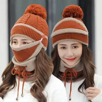 2020 Naujas 3 4 Gabalus Nustatyti Moterų Megzti Skrybėlę ir Skara Kepurės Kaklo Šilčiau Žiemos Skrybėlę Ponios, Mergaitės Skullies Beanies Šiltu Vilnos Kepurės
