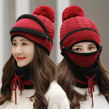2020 Naujas 3 4 Gabalus Nustatyti Moterų Megzti Skrybėlę ir Skara Kepurės Kaklo Šilčiau Žiemos Skrybėlę Ponios, Mergaitės Skullies Beanies Šiltu Vilnos Kepurės