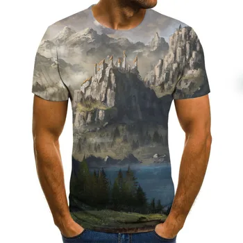 2020 naujas gamtos kraštovaizdžio, vyriški T-shirt vasaros atsitiktinis viršų 3D atspausdintas mados apvalios kaklo marškinėliai plius dydis streetwear
