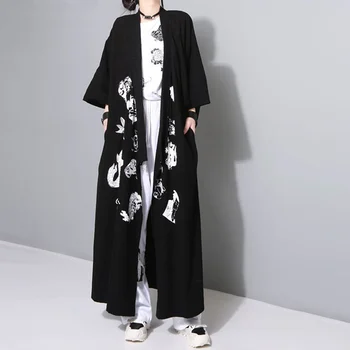 2020 naujas Japonija Harajuku smurtinių BF vėjo ukiyo-e dažytos monstras ir vėjo tatuiruotė spausdinti ilgio kimono striukės