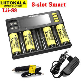 2020 Naujas LiitoKala Lii-S8 Li-ion 18650 Baterija, Įkroviklis, 3,7 V arba NiMH 1.2 v Li-fepo4 3.2 v IMR 3.8 v 26650 21700 26700 AA AAA