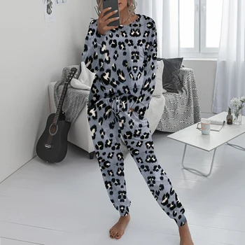 2020 Naujas Moterų Pižama Nustatyti Atsitiktinis Mielas Spausdinti Homewear Moteriškos Pižamos Ilgas Kelnes Sleepwear Namų Kostiumas Moteriška Pižama, 2-piece