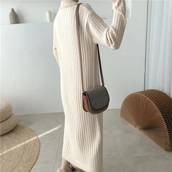 2020 Naujas Rudens-Žiemos Mados korėjos stiliaus Užtrauktukas, Suknelė Moterims Atsitiktinis Mezgimo Šiltas Long Sleeve Sweater Dress D08520R