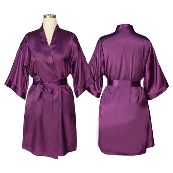 2020 Naujas Sexy Satin Rūbeliai Grynas Rožinė Sleepwear Trumpas Tuščią Chalatas Kimono Vestuves Chalatai Moterims