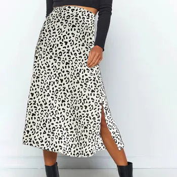 2020 NAUJAS Streetwear Leopardas Spausdinti Midi Sijonas Moterims Elastinga Aukštos Juosmens Pusėje Padalinta Sijonai Vasaros Moterų Apačioje Merginos Linija Sijonas