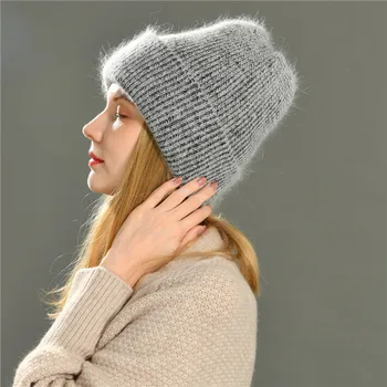 2020 Nauji Aukštos Kokybės Triušių Kailių Žiemos Skrybėlę Moterų Beanies Megzti Kašmyras Skrybėlę Rudenį Minkštas Ilgi Plaukai Žiemą Kepurės