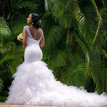 2020 Naują Atvykimo Afrikos Dizainas Nuostabus, Visą Duobute Undinė Vestuvių Suknelė Nuostabiu Ruffles Pakopų Vestuvių Suknelės