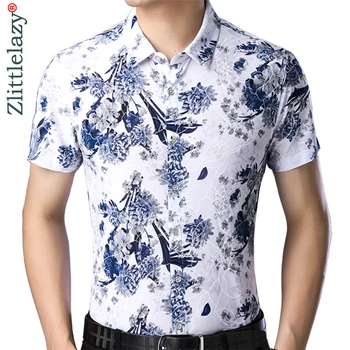2020 Prekės Atsitiktinis Vasaros Trumpomis Rankovėmis Slim Fit Gėlių Havajų Marškinėliai Vyrams Streetwear Socialinės Suknelė Mens Marškinėliai Mados Jersey 217