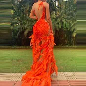 2020 Seksualus Išpjovą, Oranžinė Prom Dresses Couture Vien Didelis Mažas Brangakmenis Kaklo, Rankovių Konkurso Atveju Šalis, Chalatai Ilgą Vakarinę Suknelę