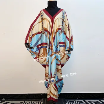 2020Autumn Moterų V-Kaklo Ilga Suknelė Kataras Kuveitas Kaftan Bohemijos Maxi Afrikos Lslanm Atostogų Batwing Rankovės Šilko Skraiste, Hijab drabužiai