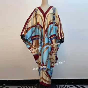 2020Autumn Moterų V-Kaklo Ilga Suknelė Kataras Kuveitas Kaftan Bohemijos Maxi Afrikos Lslanm Atostogų Batwing Rankovės Šilko Skraiste, Hijab drabužiai
