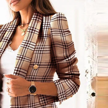 2021 Atsitiktinis Pledas tinka kailis plonas dvieiliai Office lady kostiumas apykaklės švarkas švarkas moterims Elagant chic pavasario paltukai