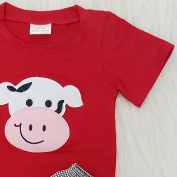 2021 Kūdikių Berniukų Drabužiai Karvė Siuvinėjimas Medvilnės Marškinėliai Seersucker Šortai Drabužių Rinkiniai Bamblys SummerFarm Gyvūnų Drabužiai