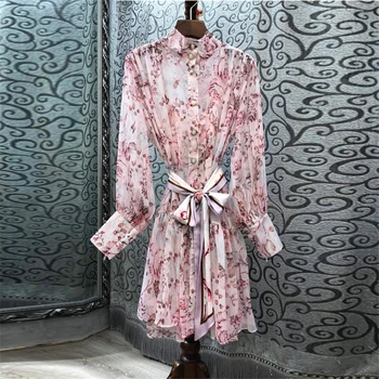 2021 M. Pavasarį Naujas Prancūzų Jungiamąją Žibintų Rankovėmis Beach Stiliaus Suknelė Vieną Krūtinėmis Aukšto Juosmens Susiėmę Spausdinimo Mini Suknelė Moterims Y774