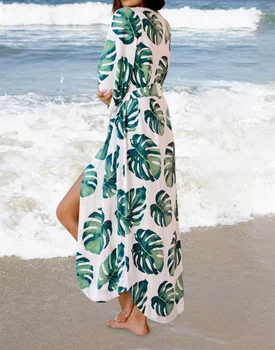 2021 Moterų Vasaros Paplūdimio Tunika Maudymosi kostiumai Padengti Iki Plius Dydžio Lapų Spausdinta Medvilnės Sarongas Bikini Wrap Dress Chalatas de plage pareo N675