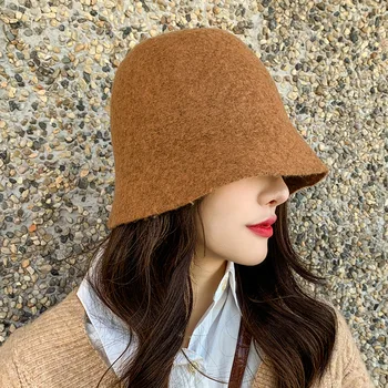 2021 Nauja rudens žiemos kašmyras žvejys skrybėlės vientisos spalvos kibirą, skrybėlės moterims paprasta baseino skrybėlę hipster skrybėlę Kibirą Skrybėlės