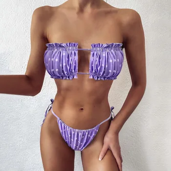 2021 Seksualus Bikini Plisuotos Bandeau maudymosi kostiumėlį Moterų maudymosi Kostiumėliai Moterims, Mini Diržas Bikini Komplektas Bather Plaukimo Paplūdimio Maudymosi Kostiumas