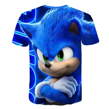 2021 Vasaros Berniukai Animacinių filmų Sonic ežys marškinėliai Blue 3D Atspausdintas Merginos Streetwear Vaikams, Vaikų Drabužiai, Kūdikių Juokinga Marškinėlius, O-Kaklo