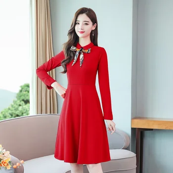 2021 Vintage Red Moteris Seksuali Mini Suknelė Rudens Žiemos 3XL Plius 