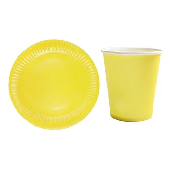 20pcs/daug geltonos spalvos plokštės puodeliai kūdikio dušas šalis tiekia geltona tema vienkartinės lėkštės puodeliai paprasto geltona spalva puodeliai patiekalai