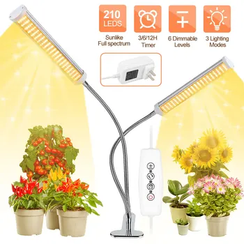 210 LED Grow Light Sunlike Visą Spektrą Augti Lemputė Fito Phytolamp Pritemdomi Laikmatis USB Adapteris patalpų gėlių sėklos growbox augalai