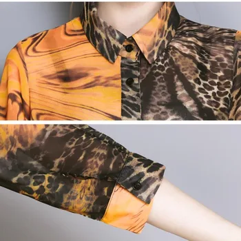 #2949 Pavasario Vasaros Leopard Marškinėliai Moterims Trijų Ketvirčiu, Šifono Rankovėmis Marškinėliai Plius Dydis Atsitiktinis Palaidų Elegantiškas Ilgas Marškinėliai Moterims