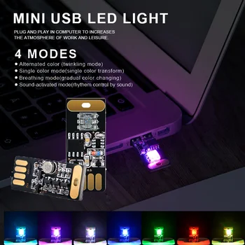 2vnt/daug RGB Mini USB Automobilinis LED Aplinkos Šviesos Atmosferą, Dekoratyvinis Apšvietimas, Lempos Avarinio Apšvietimo Universalus Nešiojamų PC Plug