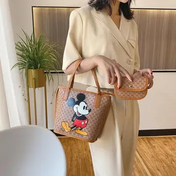 2vnt Disney mickey mouse pečių maišą + cosmeitc maišelį lady pu minnie rankinėje Mažas nešti maišą monetų krepšys kortelės turėtojas