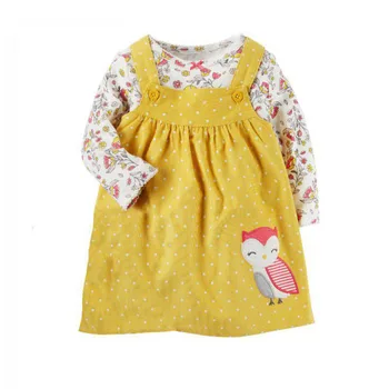 2vnt/komplektas Baby Girl Dress Nustatyti ilgomis Rankovėmis Gėlių T-Shirt Mielas Kišenėje Dirželis Suknelė Mergaitėms Petnešos Suknelės, Apranga Viko Aksomo