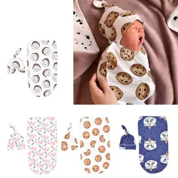 2vnt/Komplektas Baby Suvystyti Wrap su Atitikimo Skrybėlę Kūdikis, Naujagimis Baby Wrap miegmaišį Sleepsack 0-6M
