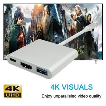 3 1. C Tipo Su 4K HDMI USB 3.0 Įkrovimo Adapteris Keitiklis su USB-C 3.1 Centru 